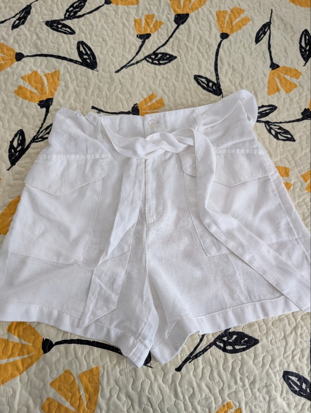 Nicole Miller New York Linen Shorts With Tie Belt New No Tag Size L